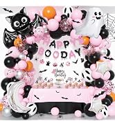 Amandir Pink Black Halloween Birthday Party Decorations | Happy Boo Day Banner Halloween Balloon ...