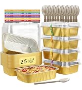 LNYZQUS 1.5lb Small Foil Pans with Lids 25 Pack, 7” x 5” Individual Baking Tins Leftover Containe...