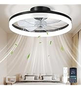 CHAREADA Ceiling Fan with Light, 20" Modern Low Profile foldable Ceiling Fans with 6 Wind Speeds,...