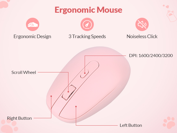 pink mouse, noiseless mouse, 2.4g wireless mouse