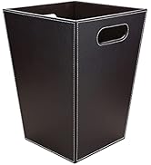 KINGFOM Classic Pu Leather Trash Can Wastebasket, Garbage Container Bin with Handles for Bathroom...
