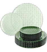Festiva 60PCS Clear Sage Green Plastic Plates - Heavy Duty Weave Pattern Fancy Disposable Plates-...