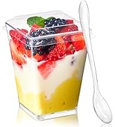 TOFLEN 50 Pack 5 oz Plastic Dessert Cups with Lids for Party, Mini Dessert Cups with Spoons Desse...