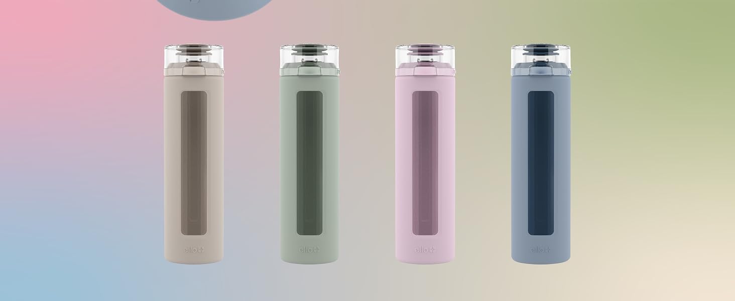 ello syndicate 20oz glass reusable water bottle with carry loop and silicone sleeve