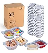 MACTANO 20 Sets Condiment Container with Lid, Disposable Double Compartment Plastic Container for...