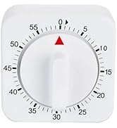 White Square Kitchen Timer, 60-Minute Mechanical Wind Up Timer Clock with Loud Alarm, No Batterie...