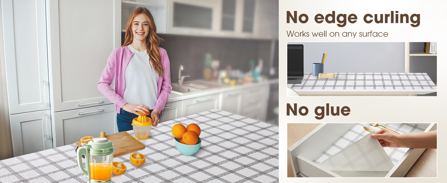 Drawer and Shelf Liner, Non-Slip Kitchen Cabinet Liners is no edge curling no glue