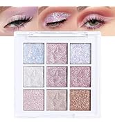 Eye Shadow Palette Makeup,Pink White Purple Glitter Shimmer Sparkle Warm Pastel 9 Colors Eye Shad...