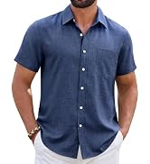 ROUWELL Mens Linen Shirt Short Sleeve Wrinkle Free Casual Untucked Button Down Shirts Beach Breat...