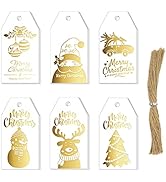 SallyFashion Christmas Gold Foil Gift Tags, 120 PCS Christmas Gold Foil Hot Stamping Gift Tags wi...