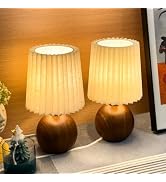 Small Pleated Table Lamp Set of 2 for Bedroom, Mini Bedside Lamps for Nightstand with Round Fabri...