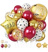 Red Gold Graduation Balloons, Graduation Round Star Balloons Foil, Congrats GRAD Cap Printed Ball...