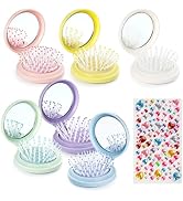 Lilingsty 6 Pack Foldable Travel Hair Brushes with Mirror, Portable Round Pocket Hairbrush, with ...