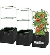 ANPHSIN Sturdy Square Tomato Cage with Movable 17 Gal Grow Bags - 3 Sets 46'' Plants Garden Trell...