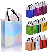 cabzymx 18 Pcs Multicolor Small Gift Bags Bulk, 8 x 3.9 x 9.8 In Glossy Non-woven Party Bags, Reu...