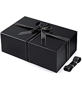 SHOPDAY Gift Box 9.5x7x4 Inches, Black Large Gift Box with Lid, Collapsible Groomsman Box with Co...