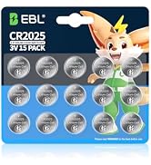 EBL CR2025 Battery 3V 15 Count, Child-Proof Package, Coin Cell Batteries for Key Fob, Car Remote