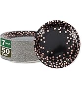CENLBJ Black & Rose Gold Dots Party Paper Plates, 50 PCS Disposable Party Supplies Dessert Paper ...