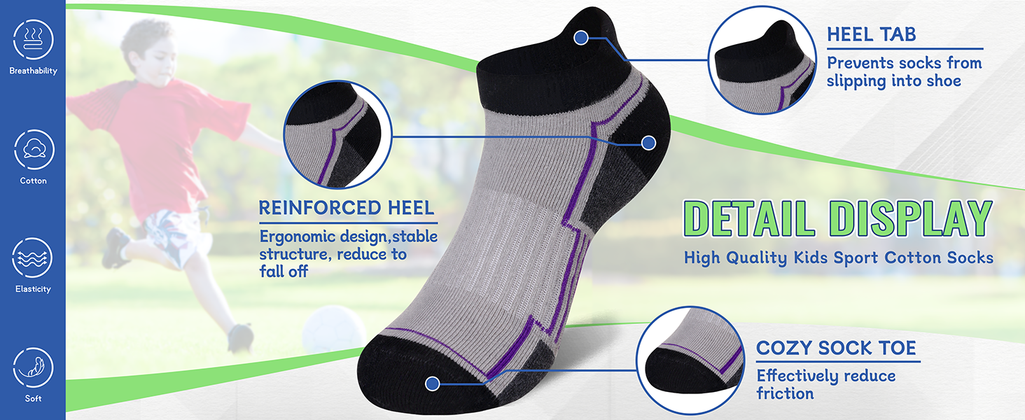 SeeyAN Kids Socks Boys Ankle Athletic Socks Half Cushioned Low Cut Sport Cotton Breathable Socks