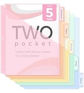 SKYDUE Binder Dividers with Two Pockets, 5 Tabs Dividers for 3 Ring Binder, Plastic Binder Divide...