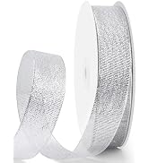 HimBen Glitter Metallic Silver Ribbon 1 inch 50 Yards, Sparkly Fabric Ribbon for Gift Wrapping, D...