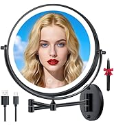 10'' 30X/1X Wall Mounted Lighted Makeup Mirror, 5000mAh Rechargeable Double-Sided Magnifying Mirr...