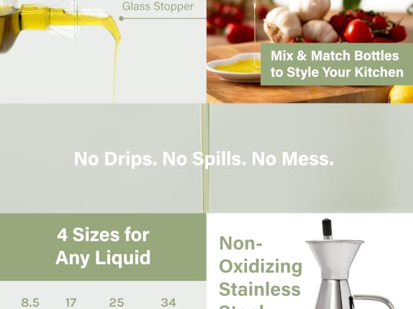 oil dispenser olive bottle vinegar glass for bottles and spout set kitchen cruet with pour cooking