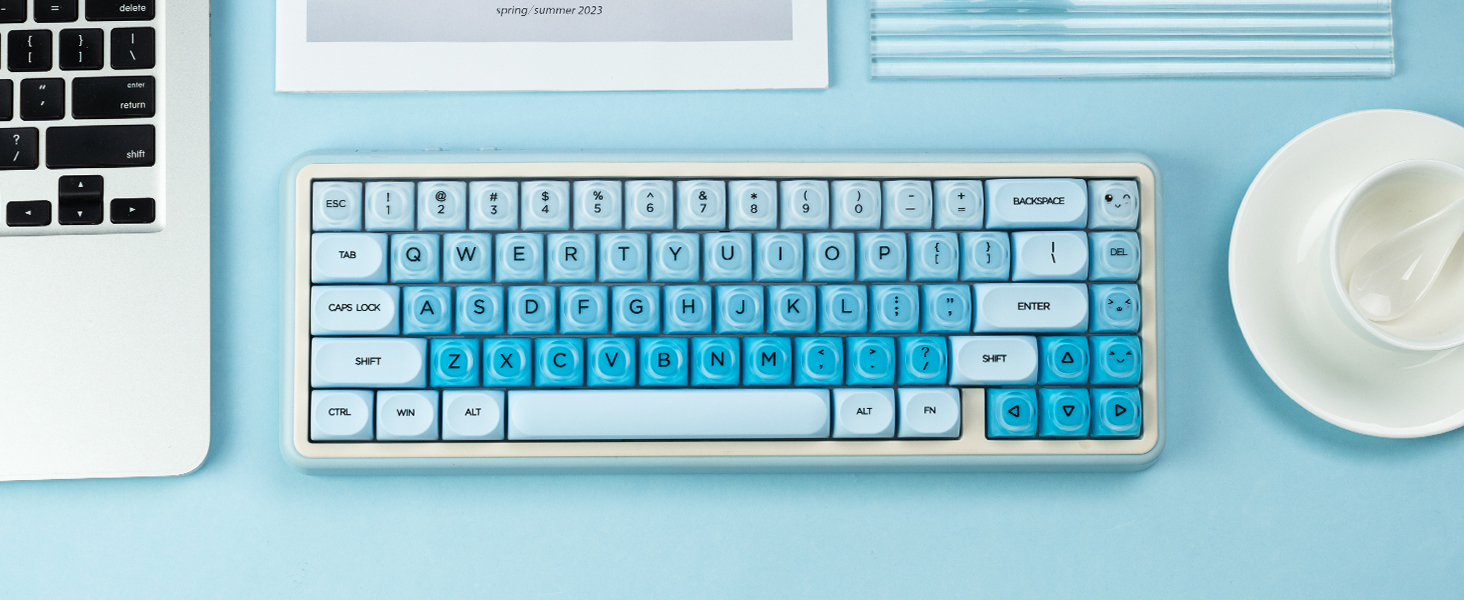This is a set of blue keycaps