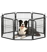 PEQULTI Dog Playpen Indoor/Outdoor 32 inch 8 Panels Pet Pen for Medium Dogs Heavy Duty Metal Pet ...
