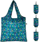 HOLYLUCK Reusable Grocery Bags,Heavy Duty Foldable Shopping Tote Bag (Standard, 3 Green Dog Paw P...