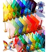 FIVEIZERO 24 Sheets Rainbow Transparent Stained Glass Sheets 4x6 Inch – Mixed Color Stained Glass...