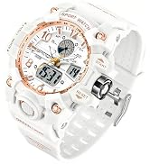 Gosasa Womens Digital Sports Watch 5ATM Waterproof Watch LED Light Large Face Analog Multifunctio...