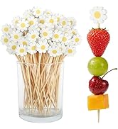 Daisy Cocktail Picks, 4.7 IN Flower Toothpicks for Appetizers, Wooden Skewers Bamboo Sticks for F...