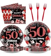 96 Pcs 50th Birthday Plates and Napkins Party Supplies 50 Years Old Birthday Party Tableware Set ...