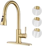 Brushed Gold Kitchen Faucet with Pull Down Sprayer - High Arc Stainless Steel Kitchen Sink Faucet...