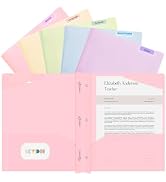 SKYDUIE Folders with Pockets and 3 Prongs, 5 Pack Plastic Pastel Pocket Folders, 9.7" x 11.5", Pa...