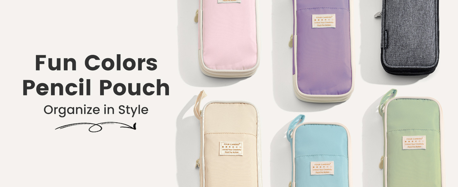 Four Candies Aesthetic School Supplies with Cute Pen Case