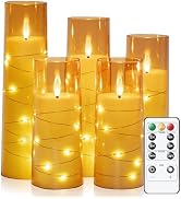 Raycare Embedded String Lights Flameless Candles with Remote and Timer, 5 Pcs Battery Operated Ac...