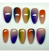 LBPEPAMZ 24Pcs Colorful Press on Nails Medium Almond Fake Nails Rainbow Smudge Stitching Acrylic ...