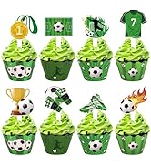 Hooqict 48 Pack Soccer Cupcake Toppers and Wrappers Soccer Ball Birthday Cupcake Topper Decoratio...