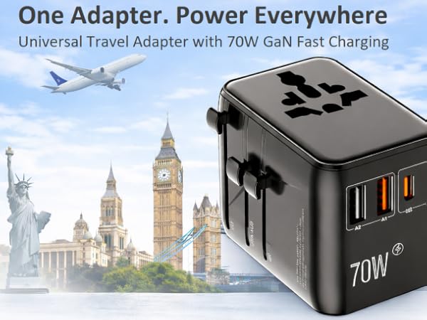 travel adapter 70W type c worldwide japan thailand UK Europe