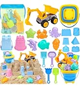 FHOZGECY Beach Toys, Sand Toys for Kids Boys and Girls with 2 in 1 Construction Vehicles, Collaps...