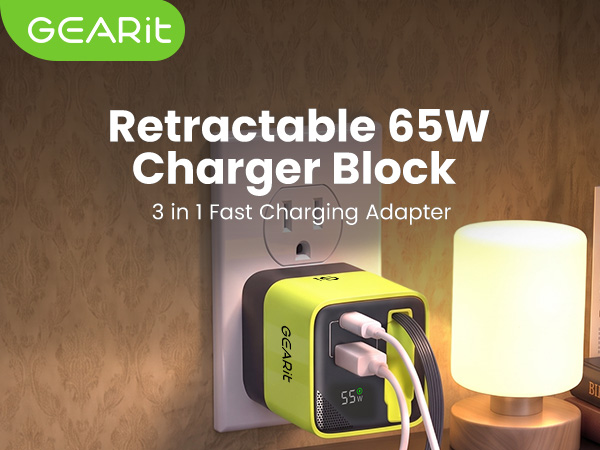 Retractable 65w charger block
