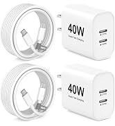 iPhone 17 16 15 Fast Charger,2Pack 40W GaN Dual Port USB C Fast Wall Charger Block with 10FT Type...