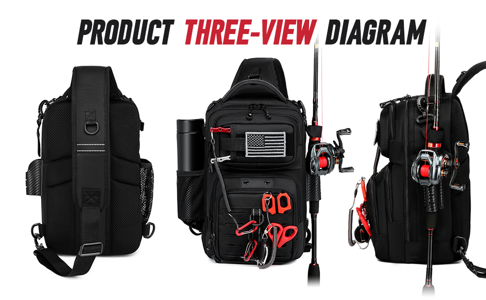 Fishing Sling Pack, Fishing Bag With Rod Holder