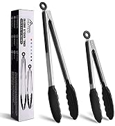 HOTEC Premium Stainless Steel Locking Kitchen Tongs with Silicon Tips, Set of 2-9" and 12"
