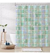 De-Mediocre Watercolor Green Marble Shower Curtain Abstract Modern for Bathroom,Geometric Shower ...