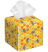 Watercolor Bees Tissue Box Cover Square,Honeycombs Leather Tissue Holder,Waterproof Leather Facia...