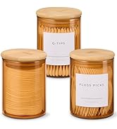 Vase and Vessel Mini Glass Apothecary Jars with Bamboo Lids, Small Bathroom and Kitchen Storage C...