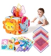 Baby Tissue Box Toy - Baby Sensory Toys 6-12 Months, Montessori Toys for 6 Month Old with 6 Crink...